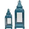 Rebecca Mobili Lanterne Porta Candela Decorative Etniche, Metallo Pvc, Azzurre Dorate, Per Eventi Matrimoni Arredo Casa - Misure: 39 x 14,5 x 14,5 cm - Art. RE6549