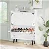 VOWNER Scarpiera Salvaspazio Slim, Scarpiera Ingresso, Legno, Regolabili, con 2 Ante a Ribalta e Doppia Profondita, Con Gambe di Legno, 80 x 24 x 102 cm, Bianco