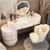AnYaBinni Tavolo da Toilette con Specchio e Luci, 3 Impostazioni di Colore e Luminosità, Postazione Trucco con Cassetti in Legno Massello e Sedia in Velluto per Donne e Ragazze, 80/100 * 40 * 78 CM