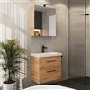 Planetmöbel Set di mobili da bagno lavabo con mobiletto 63 x 60 x 36,5 cm, armadietto a specchio 60 cm con luce LED (nero opaco) e presa, moderno, per bagno e WC ospiti, rovere oro