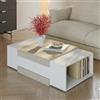 [en.casa] Tavolino Centrale da Salotto Tavolo Basso Rettangolare con Scomparti Laterali Tavolino da caffè per Soggiorno Area Living 110x57x31 cm Bianco/Avorio Travertin