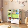 [en.casa] Scaffale per Cameretta con Contenitori Morbidi a Scaletta e 3 Cassetti Pieghevoli Porta Giochi - Mobile a Misura di Bimbi - Decorazione Dinosauro - Verde/Giallo