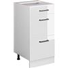 Vicco Mobiletto base per cucina R-Line, Bianco lucido/Bianco 40 cm | 3 Cassetti · Senza piano di lavoro · Piedini regolabili in altezza · ✓ Facile accesso · ✓ Liberamente combinabile