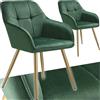 tectake® Sedie da Pranzo Effetto Velluto Trapuntato, Elegante, Imbottitura Schiuma Alta Densità, Gambe in Acciaio, Montaggio Semplice - Verde Scuro/Oro, 2 Sedie