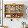 Ligterra Vetrina sospesa da 100 cm, pensile da cucina, shabby chic, con 4 ante, due ripiani e barra con ganci aperti, adatta per bagni, cucine e sala da pranzo (naturale)