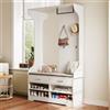 Wnvivi Set di appendiabiti 104 x 35 x 180 cm, guardaroba compatto con scarpiera, specchio e 4 ganci appendiabiti, 2 cassetti, 1 asta, appendiabiti da corridoio con scarpiera, guardaroba, bianco, set di
