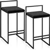 J-HOME Sgabelli Set di 2 65cm Sedia da pranzo | Sgabello da bar in metallo nero con retro pieno, sgabello poggiapiedi cuscino in flanella con poggiapiedi e schienale, barra | Pub | Café max. Carica 200kg