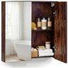 LIFEZEAL Mobiletto Bagno Salvaspazio con Specchio HD, Specchio Bagno Contenitore da Parete a 2 Ripiani e 2 Ante, Armadietto per Soggiorno, Ingresso e Camera da Letto, 62 x 11 x 65 cm (Marrone)