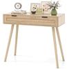 COSTWAY Tavolo Consolle con Cassetto Estraibile, Tavolo d'Ingresso in Stile Boho, Tavolo Multiuso in Legno e Rattan da Corridoio, Ufficio e Soggiorno, Naturale