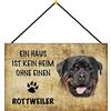 Blechschild Targa in metallo con cordoncino, 30 x 20 cm, con scritta in lingua tedesca Ein Haus ist keine Haus ohne ein Rottweiler - Blechemma