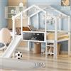 Trdlpyn Letto a Soppalco 90 x 200cm con Scivolo e Pannello Graffiti, Letto Casetta per Bambini con Rete a Doghe, Struttura letto in Legno Massiccio(Senza materasso)