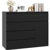 FOREHILL Cassettiera a 5 Cassetti e 1 Ante, Mobiletto Multiuso Nero | Cassettiera Camera da Letto,Mobile Laterale con Piano di Lavoro,Design Senza Maniglia,per Camera,Soggiorno,Studio,100x40x80cm