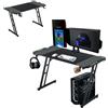 Froadp Scrivania da Gaming con LED 140x60 cm Tavolo da PC Gaming in Forma Z Nero Superficie in Fibra di Carbonio Scrivania Ergonomica per Computer con Porta-bevande e Ganci per Cuffie Portata 150 kg