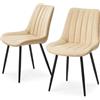 LEMROE Set di 2 sedie da pranzo in pelle beige, moderne sedie da cucina color crema imbottite con gambe in metallo, per sala da pranzo, reception, soggiorno e ufficio
