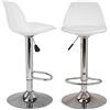 RELOVE Set di 2 Sgabello da Bar Moderno Sgabello Alto con schienale in Simipelle Sedia Alta da Cucina Regolabile Girevole-Bianco-2pz