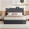 BLSYHDH Letto baule 140 x 200 cm, letto imbottito con sistema idraulico e cassapanca, letto matrimoniale con contenitore con testiera e rete a doghe (grigio+lino)