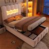 SACOOL Letto imbottito in velluto rosa, 90 x 200 cm, senza materasso, illuminazione a LED, con dispositivo idraulico, testiera regolabile