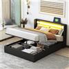 Huayz Letto imbottito 140 x 200 cm, letto matrimoniale, con striscia luminosa a LED, lettore Bluetooth e ricarica USB, letto a soppalco, con rete a doghe