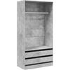 vidaXL Armadio Aperto con Cassetti e Scomparto con Appendiabiti Robusto Classico Elegante Guardaroba Grigio Cemento 100x50x200 cm in Truciolato
