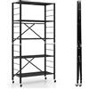 COSTWAY Scaffale Pieghevole con Ruote, Scaffale in Metallo con 5 Ripiani, Mobile in Metallo con Ripiani Regolabili e Grande Capacità da Cucina Balcone Soggiorno, Nero