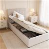 Poeahu Letto 90x200 con Sommier, Letto Cassaforte con Cassaforte idraulica e testa letti, Quadro letti 1 Persone con stoccaggio, Letto Bambino Capitonato in Lino Beige, Senza Mattese