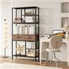 HOCSOK Libreria a 5 Ripiani, Libreria Scaffale con 2 Cassetti, Espositore da Terra per Studio, Soggiorno, Ufficio, Legno+Metallo, 90 x 30 x 180 cm