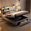 HYTKKBD Letto Matrimoniale con Contenitore, 140x200 cm, Letto Matrimoniale Imbottito con USB e LED, Letto Funzionale con testiera Contenitore, con 2 Cassetti, Rete a Doghe