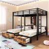Huayz Letto a castello, 140 x 200 cm + 90 x 200 cm, 3 letti, con griglia laterale, con scomparti portaoggetti, 2 cassetti, ripiani, senza materasso, nero