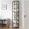 Hzuaneri Libreria Alta a 7 Ripiani, Scaffale Aperto, Struttura In Metallo, Stile Industriale, 30 x 30 x 208,5 cm, Adatta Per Studio, Soggiorno, Camera Da Letto, Cucina, Marrone Rustico BC57001B