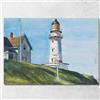 CheQuadro! Light At Two Lights Faro A Due Luci Edward Hopper, eho24 Quadro Stampato su Tela Fine Art, Intelaiato Pronto da Appendere, assemblato a Mano, 40x30 cm
