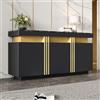 Merax Mobile da cucina con 3 ante, moderno a buffet con piano di lavoro, scaffale regolabile, per soggiorno, sala da pranzo, corridoio, effetto marmo, colore nero
