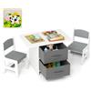 RELAX4LIFE Tavolo per Bambini con 2 Sedie Ergonomiche e 2 Cassetti in Tessuto Rimovibili, Set Scrivania e Sedia per Bambini dai 3 Anni in Su per Giocare e Studiare, Carico 50 kg (Grigio)