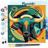 Figured'Art Mini Dipingere con i Numeri 20x20cm con Telaio - Paint by Numbers Toro Astratto Stile Art-Deco Passatempo per Adulti, Kit Completo, Hobby Creativi - Quadri fai da te Tela Già Incorniciata