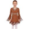 MSemis Costume Indiana Bambina Vestito da Principessa Indiana con Nappe Costumi Indigena Native American Indian Fancy Dress Up Outift Costume Carnevale Halloween Natale Umbra 3-4 anni
