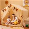 RELAX4LIFE Tenda da Gioco per Bambini con Materasso e Luci a Stella, Tenda Casetta da Gioco con Bandierine, Angolo Accogliente per Interni ed Esterni (146x96x133 cm)