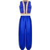 renvena Costume da Genio Bambini Abito Principe d' Arabia Gilet in Raso + Pantaloni Bloomers Costume Aladino Costumi in Maschera Cosplay Carnevale Halloween Blu A 7-8 anni