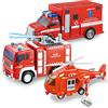 JOYIN 3 in 1 set Auto per Camion con Veicolo di Soccorso Antincendio Cittadino Alimentato a Frizione,Elicottero, Ambulanza e Autopompa Antincendio, con Luci e Suoni
