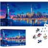Reofrey Puzzle 1000 Pezzi - Paesaggio Notturno Newyorkese, Puzzle Adulti Forma Speciale, Sfida Impossibile Divertente Per Famiglie & Decorazione 41x80cm - Idea Regalo Per Appassionati Puzzle classici