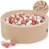 KiddyMoon Velluto Piscina Di Palline 90X30cm/300 Palline ∅ 7CM Per Bambini Tondo Fabbricato In EU, Beige Sabbia: Beige Pastello/Salmone/Bianco