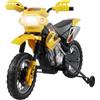 HOMCOM Moto Elettrica per Bambini 3 anni e Più, Moto Cross Elettrica con Rotelle, Batteria 6V Velocità 2.5km/h, 102 x 58 x 66cm, Giallo