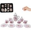CAKEEYUM Piccolo set da tè 15 pezzi Set da tè in miniatura in scala 1:12 Mini tazze porcellana Piatti teiera Modello rosa Casa delle bambole per casa delle bambole Stile cucina 3 Piccolo, miniatura, mini