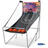 KOMFOTTEU Set di cestini da pallacanestro, arcade pieghevole a doppio cestino con contatore elettronico, 8 in 1 macchina da tiro da basket con 4 palline e pompa, 202 x 107 x 205 cm (viola)