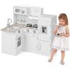 HOMASIS Cucina per Bambini con Suoni, Giocattolo con Lavandino, Fornello, Forno, Frigorifero, Legno ad Angolo per Bambini dai 3+ Anni (65 × 86 × 85 cm)