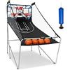 KOMFOTTEU Set di cestini da pallacanestro, arcade pieghevole a doppio cestino con contatore elettronico, 8 in 1 macchina da tiro da basket con 4 palline e pompa, 202 x 107 x 205 cm (bianco)