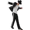Koongso Costume da Michael da star della danza per bambini, per ragazzi e ragazze, pop king MJ, giacca con paillettes nere, pantaloni, cappello, guanti glitterati, abiti da ballo per bambini anni '80