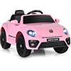COSTWAY 12V Volkswagen Macchina Elettrica per Bambini, Auto Elettrica con Telecomando Luci Musica Doppia Porta, 5km/h Carico 30kg, per Bambini 3-8 Anni (Rosa)