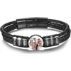 MunkiMix Bracciale in Pelle Uomo con Foto e 2-6 Nomi Personalizzati, Intagliate Perline e Foto, Fibbia con Estensione Regolabile, Regalo per Marito Fidanzato B5