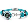 amorili Bracciale Uomo con Bussola Ancora e Corda in Acciaio Inox - Simbolo Nautico Marino - Idea Regalo Mare Estate - Braccialetto Uomo Elegante (turchese)