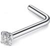 Monster Piercing Set di artigli da 2,0 mm in oro bianco massiccio da 10 mm con pietra tonda CZ, calibro 22, gioielli con piercing al naso con piega a L