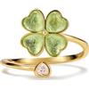 PERIMADE Anello calmante per l'ansia a quattro foglie di trifoglio, da donna, placcato oro, con zirconia cubica a forma di cuore, anello rotante ipoallergenico in argento Sterling 925, anello aperto